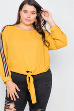 Load image into Gallery viewer, Plus Size Color Block Sleeve Front Knot Semi-sheer Top