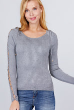 Load image into Gallery viewer, Long Sleeve W/strappy Detail Round Neck Rib Sweater Top