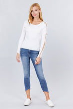 Load image into Gallery viewer, Long Sleeve W/strappy Detail Round Neck Rib Sweater Top