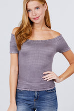 Load image into Gallery viewer, Short Sleeve Off The Shoulder Smocked Rayon Spandex Top