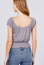 Load image into Gallery viewer, Short Puff Sleeve Front Tie Detail Smocked Waist Knit Gauze Top