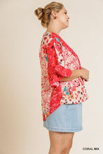 Load image into Gallery viewer, Floral Animal Mixed Print Ruffle Sleeve V-neck Crossbody Top With Scoop Hem