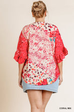 Load image into Gallery viewer, Floral Animal Mixed Print Ruffle Sleeve V-neck Crossbody Top With Scoop Hem