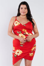 Load image into Gallery viewer, Plus Size Floral Print V-neck Cinched Size Chic Mini Dress