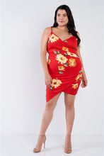 Load image into Gallery viewer, Plus Size Floral Print V-neck Cinched Size Chic Mini Dress
