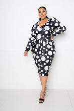 Load image into Gallery viewer, Polka Dot Drop Waist Ruched Midi Dress