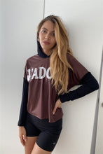 Load image into Gallery viewer, Burgundy And Black &quot;jadore&quot; Silver Graphic Hoodie Top