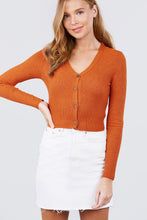 Load image into Gallery viewer, Long Sleeve V-neck W/button Down Crop Cardigan