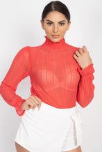 Load image into Gallery viewer, Ruffle Mock Neck Lace Top
