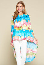 Load image into Gallery viewer, Tie-dye Venechia High Low Fashion Top With 3/4 Sleeves