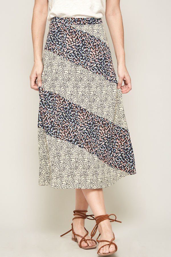 A Floral-print Woven Midi Skirt