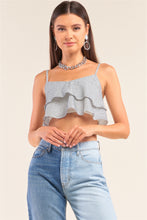 Load image into Gallery viewer, White And Navy Sleeveless Polka Square Layered Smock Back Cropped Top
