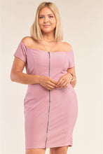 Load image into Gallery viewer, Plus Size Fitted Off-the-shoulder Front Zipper Bodycon Mini Dress