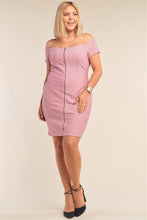 Load image into Gallery viewer, Plus Size Fitted Off-the-shoulder Front Zipper Bodycon Mini Dress