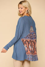Load image into Gallery viewer, Waffle Knit And Woven Print Mixed Hi Low Flowy Tunic Top