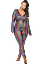 Load image into Gallery viewer, Plus Sequin Striped Surplice Jumpsuit