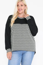 Load image into Gallery viewer, Jacquard Contrast With Drop Shoulder Long Sleeve Round Hem Top