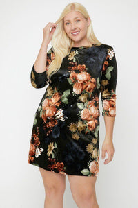 Velvet Dress Featuring A Lovely Floral Print