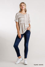 Load image into Gallery viewer, Horizontal And Vertical Striped Short Folded Sleeve Top With High Low Hem