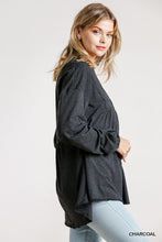 Load image into Gallery viewer, Confetti Detailed Long Puff Sleeve Babydoll Top With Button Front And Raw Hem