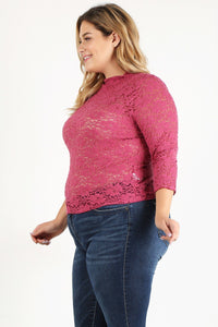 Plus Size Sheer Lace Fitted Top