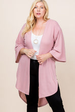 Load image into Gallery viewer, Plus Size Solid Hacci Brush Open Front Long Cardigan With Bell Sleeves