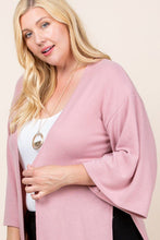 Load image into Gallery viewer, Plus Size Solid Hacci Brush Open Front Long Cardigan With Bell Sleeves