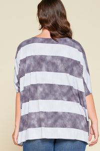 Stripe Printed Pleated Blouse Featuring A Boat Neckline And 1/2 Sleeves