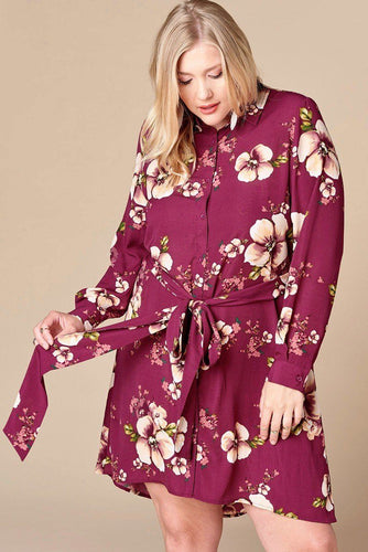 Floral Woven Button-down Collared Shirt Dress