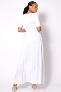 Elbow Sleeve Maxi Tank Top With Side Slits