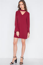 Load image into Gallery viewer, Long Sleeve V-cut Out Solid Mini Dress