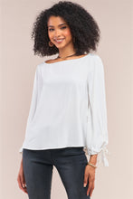 Load image into Gallery viewer, White Bateau Neck Relaxed Fit Tassel Tie Detail Long Sleeve Blouse