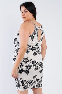 Plus Size Ivory Black Floral Basic Dress