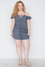 Load image into Gallery viewer, Plus Size Navy Floral Print Lace Up Romper