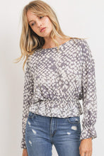 Load image into Gallery viewer, Ruffled Waist Drop Shoulder Long Sleeve Top