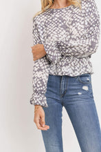 Load image into Gallery viewer, Ruffled Waist Drop Shoulder Long Sleeve Top