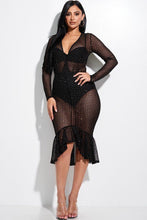 Load image into Gallery viewer, Embellished Burnout Mesh Long Sleeve Mermaid Midi Dress With Panty Lining