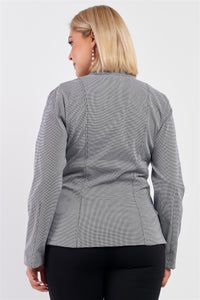 Plus Checkered Houndstooth Pattern Front Zipper Closure Jacket