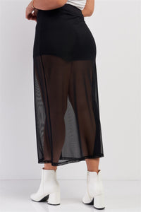 Plus Black High Waisted Sheer Mesh Underskirt Midi Skirt