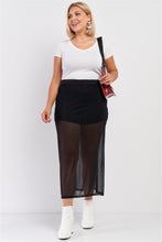 Load image into Gallery viewer, Plus Black High Waisted Sheer Mesh Underskirt Midi Skirt