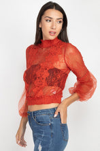 Load image into Gallery viewer, Lace Trim Balloon Sleeve Smocked Top