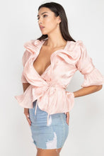 Load image into Gallery viewer, Surplice Short Sleeve Ruffle Top
