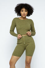 Load image into Gallery viewer, Knit Long Sleeve Cropped Top Knit High-waist Biker Shorts Set