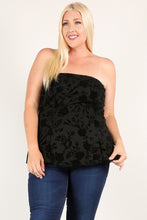 Load image into Gallery viewer, Plus Size Floral Mesh Flocking Tube Top With Flare Bodice