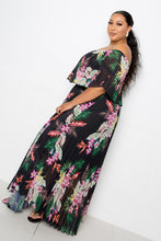 Load image into Gallery viewer, Tropical Printed Off Shoulder Pleated Maxi Dress