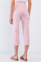 Load image into Gallery viewer, Red &amp; White Striped High Waist Scalloped Hem Summer Capri Pants