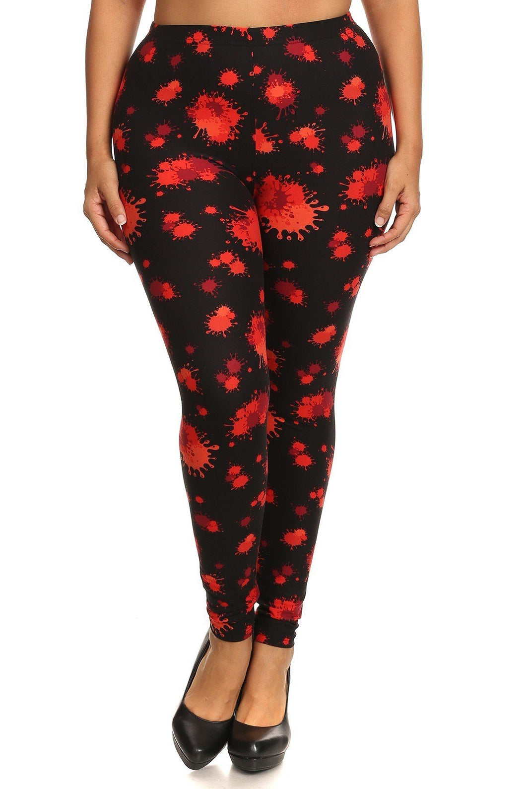 Plus Size Splatter Print, Full Length Leggings In A Slim Fitting Style With A Banded High Waist