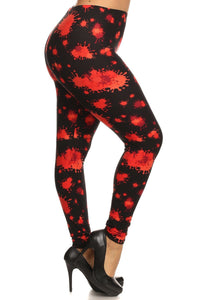 Plus Size Splatter Print, Full Length Leggings In A Slim Fitting Style With A Banded High Waist