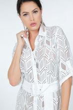 Load image into Gallery viewer, Belted Hi Low Placket Lace Shirt Dress
