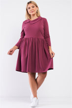 Load image into Gallery viewer, Plus Pleated Preppy Fit &amp; Flare Long Sleeve Asymmetrical Peter Pan Collar Mini Dress